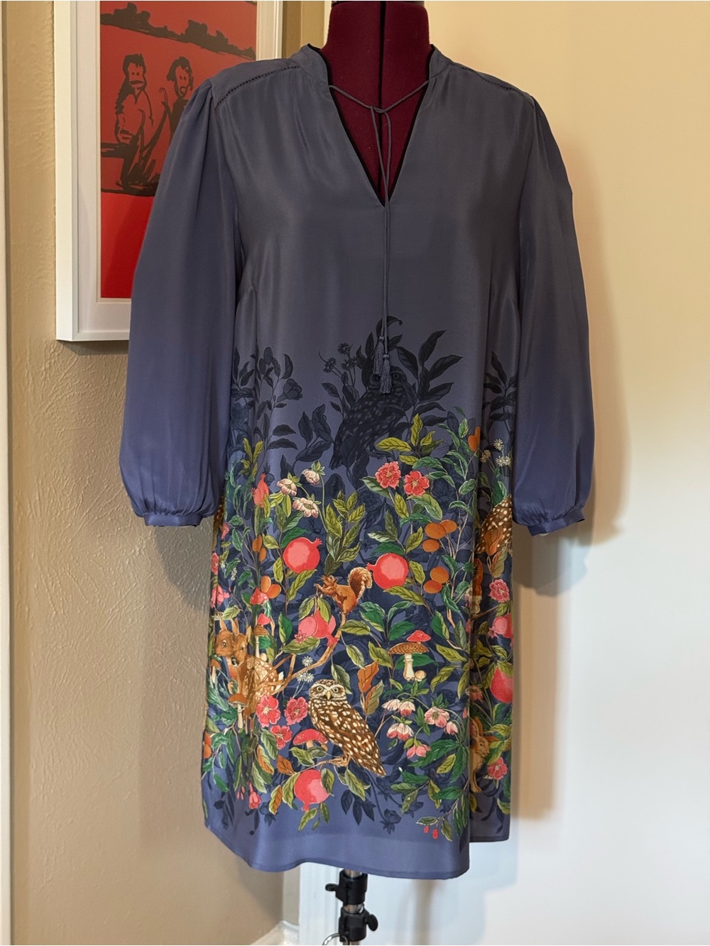Anthropologie Moulinette Souers Fabled Fields Blue Silk Shift Dress Size Medium